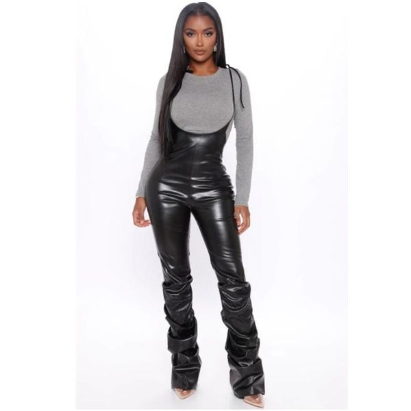 women's pants & capris fashion pu leather jumpsuit black high waist suspender trousers party club fall straps bottoms one piece romper, Black;white
women's pants & capris fashion pu leather jumpsuit black high waist suspender trousers party club fall straps bottoms one piece romper, Black;white