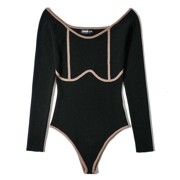 one fall 2020 new style line collar slim fit elastic tight knit long sleeve jumpsuit, Black;gray
one fall 2020 new style line collar slim fit elastic tight knit long sleeve jumpsuit, Black;gray