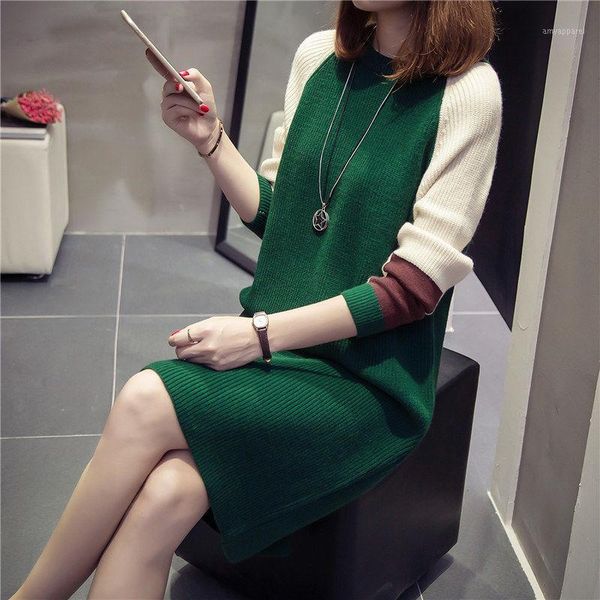 women's sweaters 2021 winter women o-neck patchwork knitted sweater ladies elegant korean loose sheath bodycon mid-long dress w1431, White;black
women's sweaters 2021 winter women o-neck patchwork knitted sweater ladies elegant korean loose sheath bodycon mid-long dress w1431, White;black