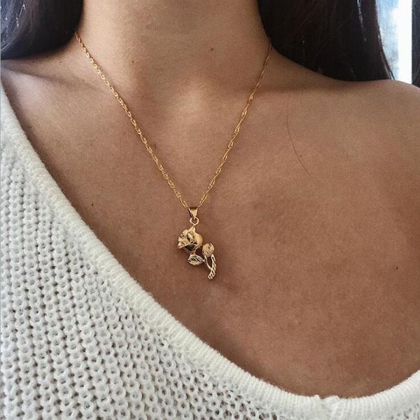 chains fashion jewelry collier pink gold rose statement pendant necklace women's beauty and beast lovers gifts, Silver
chains fashion jewelry collier pink gold rose statement pendant necklace women's beauty and beast lovers gifts, Silver