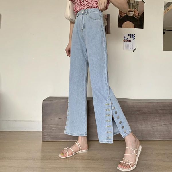 women jeans pants loose high waist vintage wide leg jeans korean style rivet decoration split women denim all-match1, Blue
women jeans pants loose high waist vintage wide leg jeans korean style rivet decoration split women denim all-match1, Blue