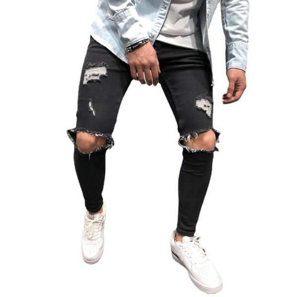 men's jeans street style men tight leg ragged slim pants streetwear hipster mid waist ripped holes denim pant, Blue
men's jeans street style men tight leg ragged slim pants streetwear hipster mid waist ripped holes denim pant, Blue