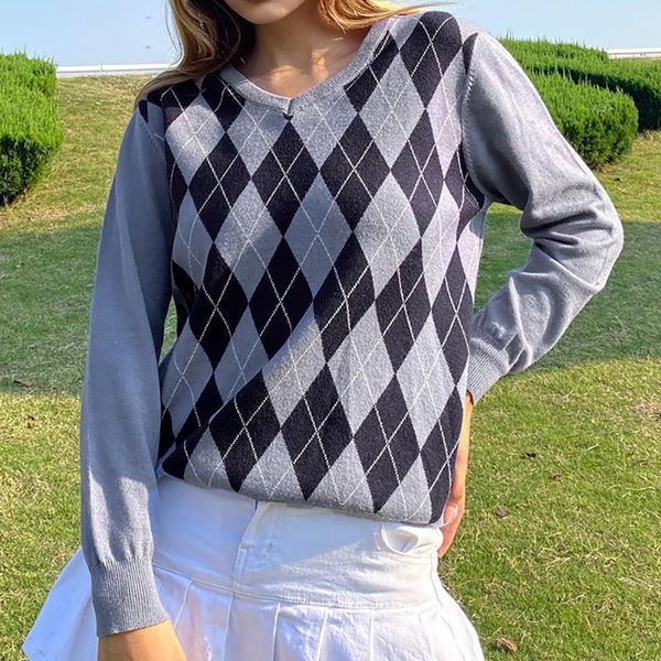casual woolen blouse jumper pullover y2k knit sweater classic plaid printed v-neck knitting long sleeve sweater streetwear, White;black
casual woolen blouse jumper pullover y2k knit sweater classic plaid printed v-neck knitting long sleeve sweater streetwear, White;black
