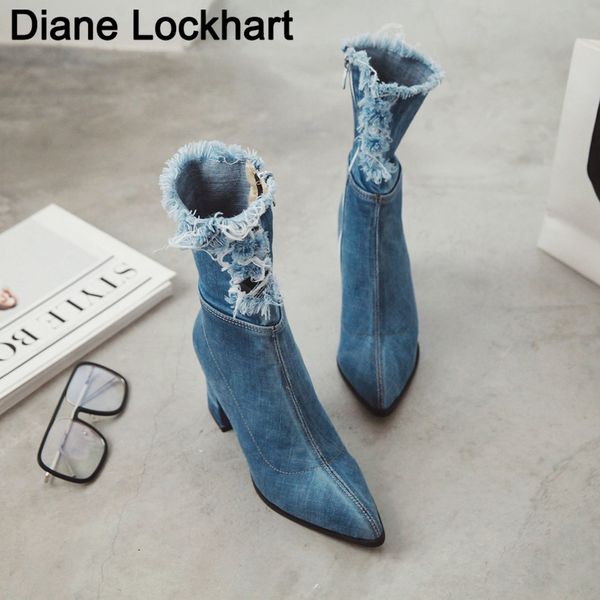women's plus size 34-43 pointed toe yarn elastic denim ankle thick heel high heels shoes woman female socks boots, Black
women's plus size 34-43 pointed toe yarn elastic denim ankle thick heel high heels shoes woman female socks boots, Black