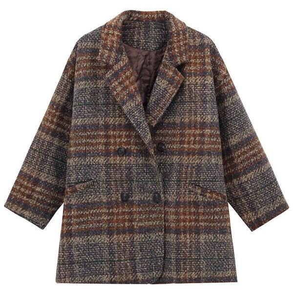 Winter Korean Plaid Woolen Overcoat 2021 Vintage Loose Female Double Breasted Turn-down Collar Coat Manteau Femme Hiver, Black
Winter Korean Plaid Woolen Overcoat 2021 Vintage Loose Female Double Breasted Turn-down Collar Coat Manteau Femme Hiver, Black