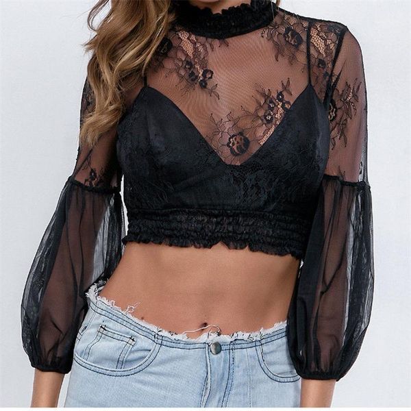 women lace short crop fashion female long sleee loose see through mesh blouses shirt femme new1, White
women lace short crop fashion female long sleee loose see through mesh blouses shirt femme new1, White