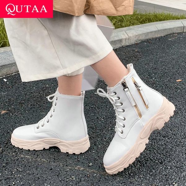 boots qutaa 2021 pu leather platform ankle round toe lace up zipper women autumn winter all match shoes size 34-43, Black
boots qutaa 2021 pu leather platform ankle round toe lace up zipper women autumn winter all match shoes size 34-43, Black