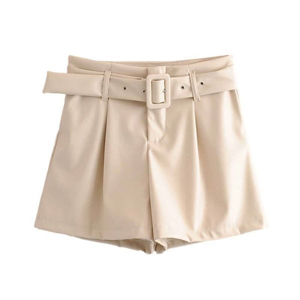 women stylish black beige shorts sashes zipper fly pockets female casual chic shorts pu leather pantalones cortos y200512, White;black
women stylish black beige shorts sashes zipper fly pockets female casual chic shorts pu leather pantalones cortos y200512, White;black
