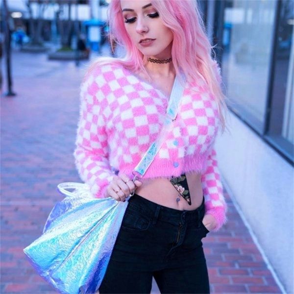spring newly pink grid short women mink cashmere v-neck cardigans fashion slim ladies knitted soft sweater long sleeve 201023, White;black
spring newly pink grid short women mink cashmere v-neck cardigans fashion slim ladies knitted soft sweater long sleeve 201023, White;black