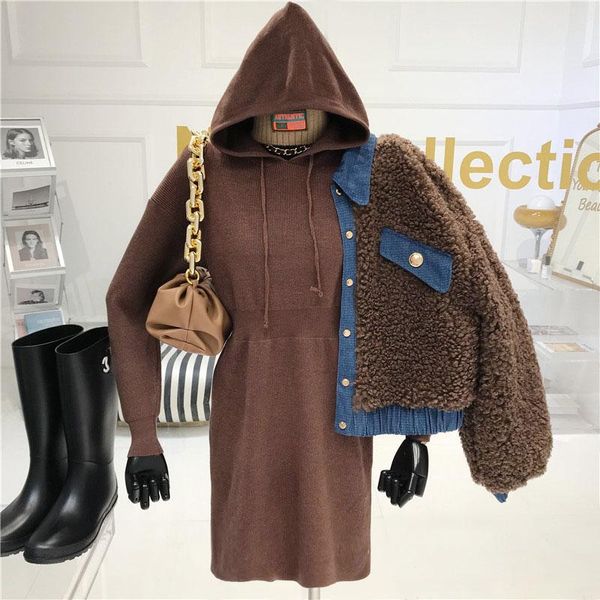 3hooded dress women 2020 autumn / winter new thin bottomed waist knit dress, Black;gray
3hooded dress women 2020 autumn / winter new thin bottomed waist knit dress, Black;gray