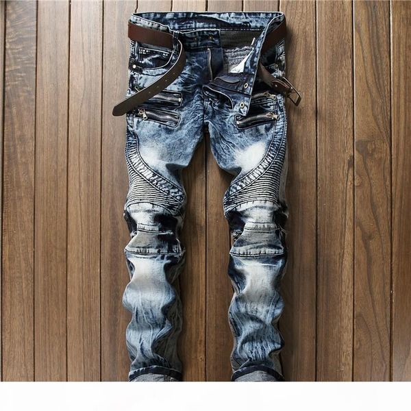 2018 new fashion high street mens biker jeans pants slim fit pleated motorcycle denim trousers multi zippers straight moto pants, Blue
2018 new fashion high street mens biker jeans pants slim fit pleated motorcycle denim trousers multi zippers straight moto pants, Blue