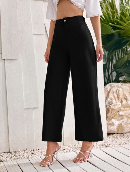 solid wide leg pants m5kj#, Black;white
solid wide leg pants m5kj#, Black;white