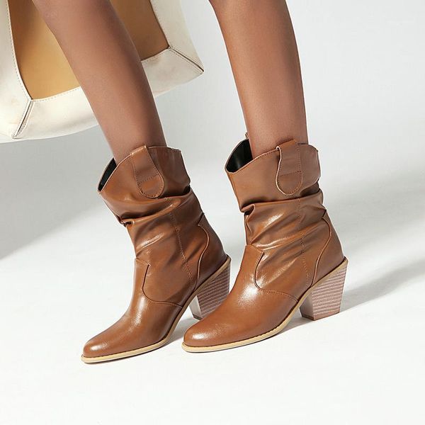 2021 vintage western boots women's shoes high-end pu fold decoration high boots short plush lining winter black high heels1
2021 vintage western boots women's shoes high-end pu fold decoration high boots short plush lining winter black high heels1