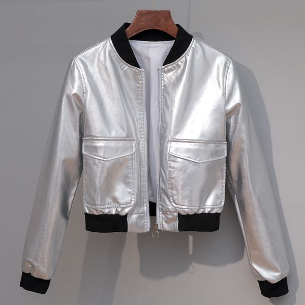 2021 new autumn women short silver faux leather jacket o-neck long sleeve biker slim coat outwear i0id, Black
2021 new autumn women short silver faux leather jacket o-neck long sleeve biker slim coat outwear i0id, Black