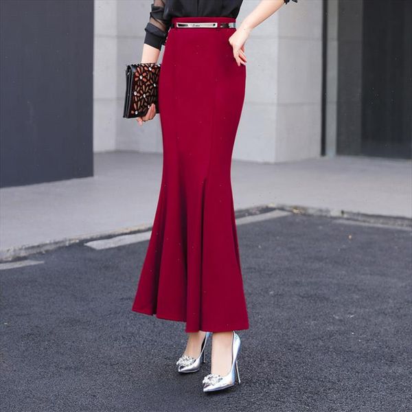 2021 spring women skirt ruffles slim high waist long package buttocks tail skirts red black 1890 
2021 spring women skirt ruffles slim high waist long package buttocks tail skirts red black 1890