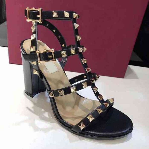 women leather stud sandals t-strap shoes summer high heels rivets shoe ladies party 6.5cm 9.5cm 14color with box, Black
women leather stud sandals t-strap shoes summer high heels rivets shoe ladies party 6.5cm 9.5cm 14color with box, Black