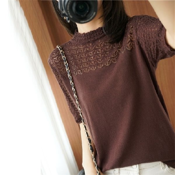 summer women knitted short sleeve 2020 thin sweater female hollow out lace turtleneck pullover ladies knit cotton purple jumpers q1217, White;black
summer women knitted short sleeve 2020 thin sweater female hollow out lace turtleneck pullover ladies knit cotton purple jumpers q1217, White;black