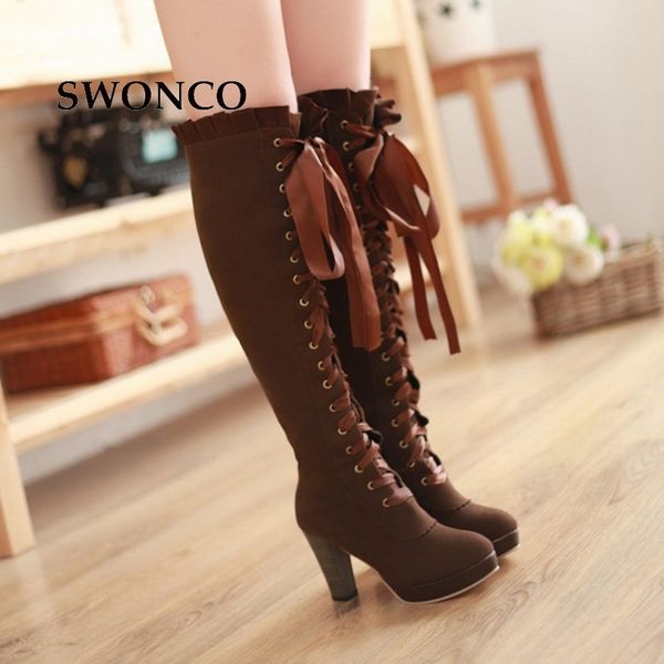 swonco women's high boots autumn winter lace up knee-high boot female shoes boots women high heels leather woman boot 201116, Black
swonco women's high boots autumn winter lace up knee-high boot female shoes boots women high heels leather woman boot 201116, Black