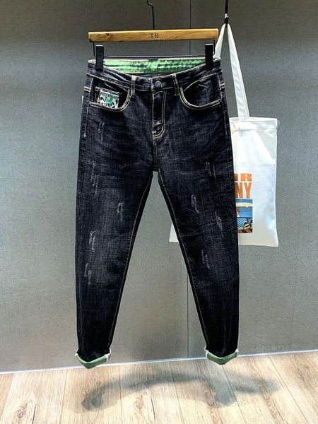 28-382020 high street retro black grey autumn popular logo jeans man slim small feet autumn winter long trousers man, Blue 
28-382020 high street retro black grey autumn popular logo jeans man slim small feet autumn winter long trousers man, Blue