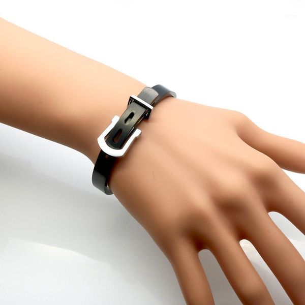8mm elegant personality stainless steel black color belt design bracelet men's women's wristband jewelry1, White