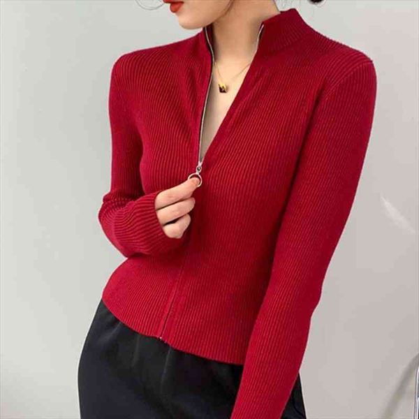 Autumn Elegant High Neck Zipper Knitted Sweater Women Solid Basic Cropped Cardigan Winter Fashion Clothing Korean Slim Tops, White;black
Autumn Elegant High Neck Zipper Knitted Sweater Women Solid Basic Cropped Cardigan Winter Fashion Clothing Korean Slim Tops, White;black