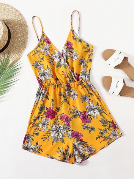 floral print slip romper 56mn#, White
