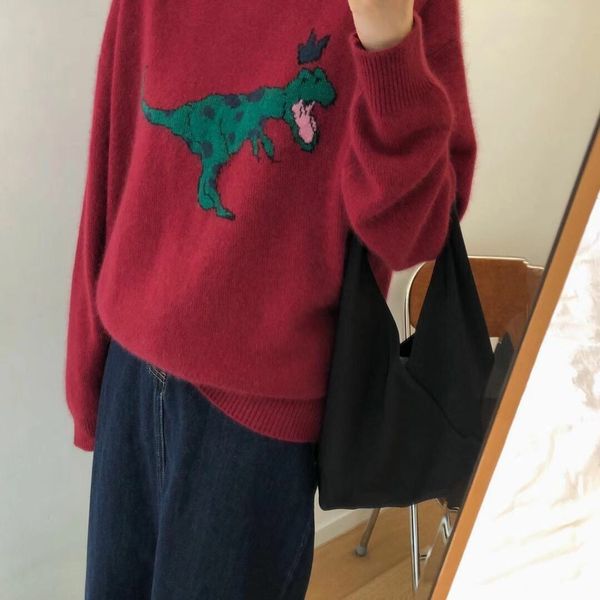 small dinosaur hanfeng raccoon t-neck sweater for women simple fashion embroidered knitted bottoming shirt is soft and close to the skin, White;black
small dinosaur hanfeng raccoon t-neck sweater for women simple fashion embroidered knitted bottoming shirt is soft and close to the skin, White;black