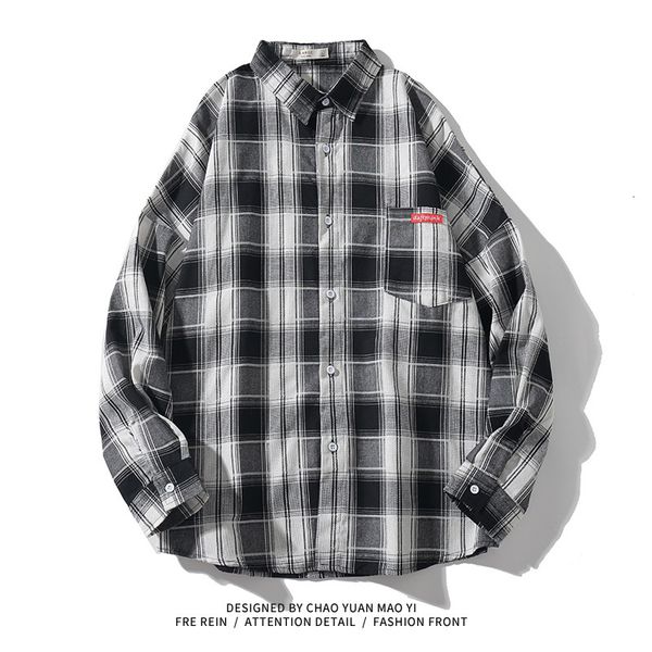 2021 new japan style brand casual plaid shirt for men's long sleeve spring autumn black white clothing ix1y, White;black
2021 new japan style brand casual plaid shirt for men's long sleeve spring autumn black white clothing ix1y, White;black