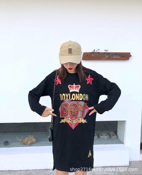 b0y20 autumn / winter women's crown long sleeve gilt letter korean loose crew neck mid length sweater, Black
b0y20 autumn / winter women's crown long sleeve gilt letter korean loose crew neck mid length sweater, Black