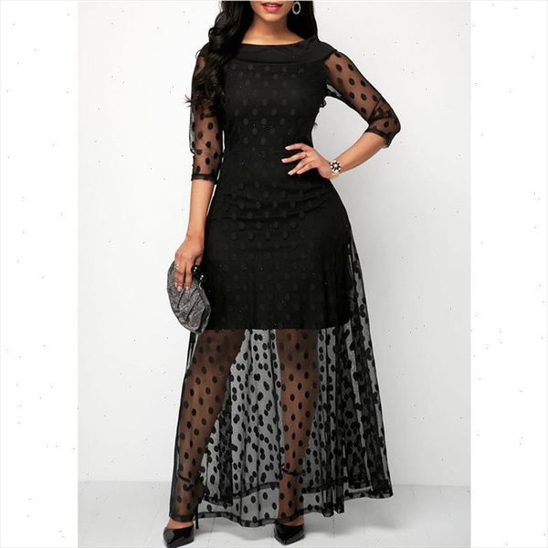 plus size dress seven quarter sleeve polka dot mesh boho women party maxi 2021 summer vestidos de verano, Black;gray 
plus size dress seven quarter sleeve polka dot mesh boho women party maxi 2021 summer vestidos de verano, Black;gray