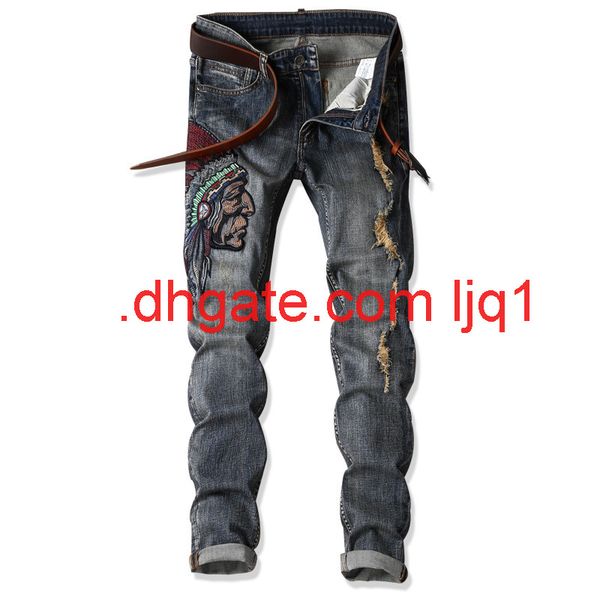 new men's jeans with nostalgic embroidery hole indian slim elastic leggings, Blue
new men's jeans with nostalgic embroidery hole indian slim elastic leggings, Blue