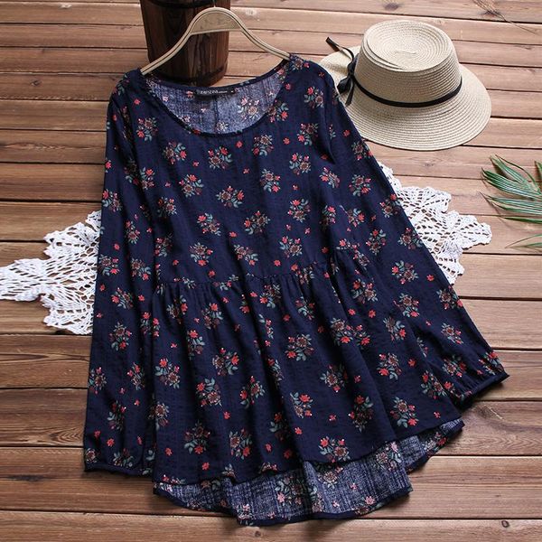 plus size 2021 autumn zanzea women blouse printed long sleeve shirt irregular hem blusas pleated midi vestidos long blouse, White 
plus size 2021 autumn zanzea women blouse printed long sleeve shirt irregular hem blusas pleated midi vestidos long blouse, White