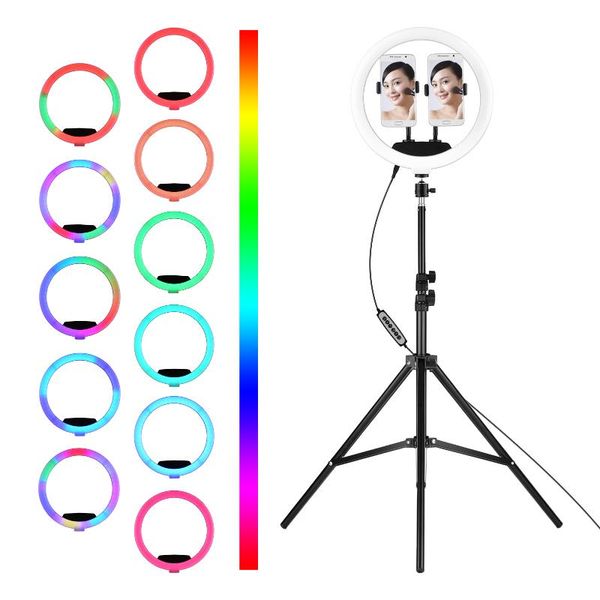 12-in rgb led ring light dimmable selfie lamp fill-in light with remote control 2 phone holders 2 tripod for makeup pgraphy
12-in rgb led ring light dimmable selfie lamp fill-in light with remote control 2 phone holders 2 tripod for makeup pgraphy