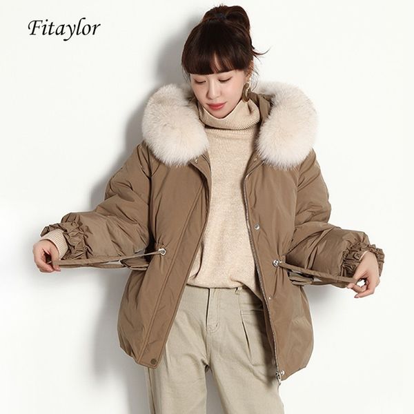 fitaylor winter warm 90% white duck down parka large natural fox fur hooded down jacket women new short snow loose coats 201103, Black
fitaylor winter warm 90% white duck down parka large natural fox fur hooded down jacket women new short snow loose coats 201103, Black