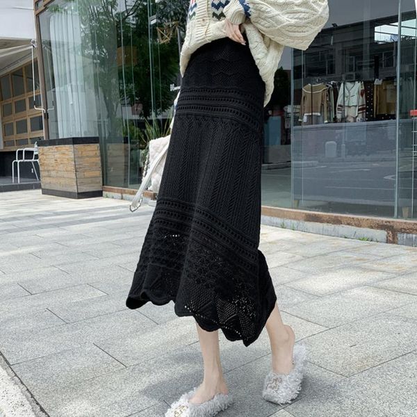women winter long skirt korean style hollow knitted a line high waisted autumn 2020 female slim fit solid elegant skirts ladies, Black
women winter long skirt korean style hollow knitted a line high waisted autumn 2020 female slim fit solid elegant skirts ladies, Black