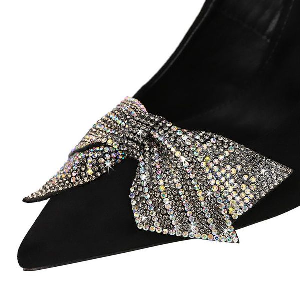 dress shoes banquet high-heeled suede shallow mouth pointed back laced rhinestone bow single women zapatos de mujer, Black
dress shoes banquet high-heeled suede shallow mouth pointed back laced rhinestone bow single women zapatos de mujer, Black
