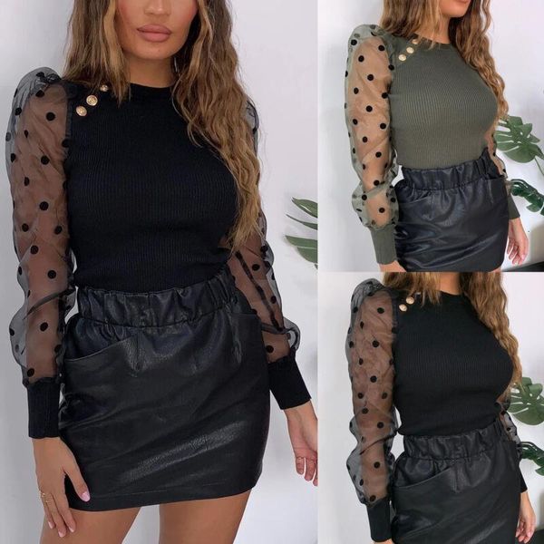 womens polka dot mesh sheer puff sleeve patchwork sweater ladies fashion long sleeve o neck pullover knitted, White;black
womens polka dot mesh sheer puff sleeve patchwork sweater ladies fashion long sleeve o neck pullover knitted, White;black