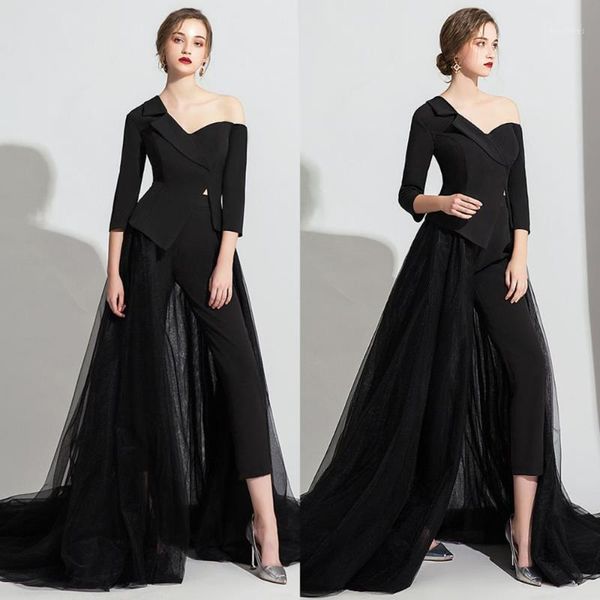 party dresses black jumpsuit 2021 evening with overskirts long sleeve two pieces formal prom dress robes de soirée1, White;black
party dresses black jumpsuit 2021 evening with overskirts long sleeve two pieces formal prom dress robes de soirée1, White;black