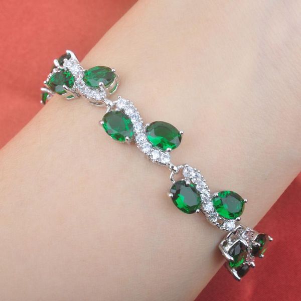 link, chain green zircinia white cz silver color for women link bracelet os0160, Black
link, chain green zircinia white cz silver color for women link bracelet os0160, Black