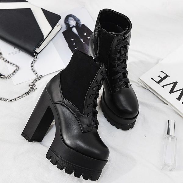 women's boots short boots thick heel waterproof platform ankle high heel luxury genuine leather shoes -680-5, Black
women's boots short boots thick heel waterproof platform ankle high heel luxury genuine leather shoes -680-5, Black