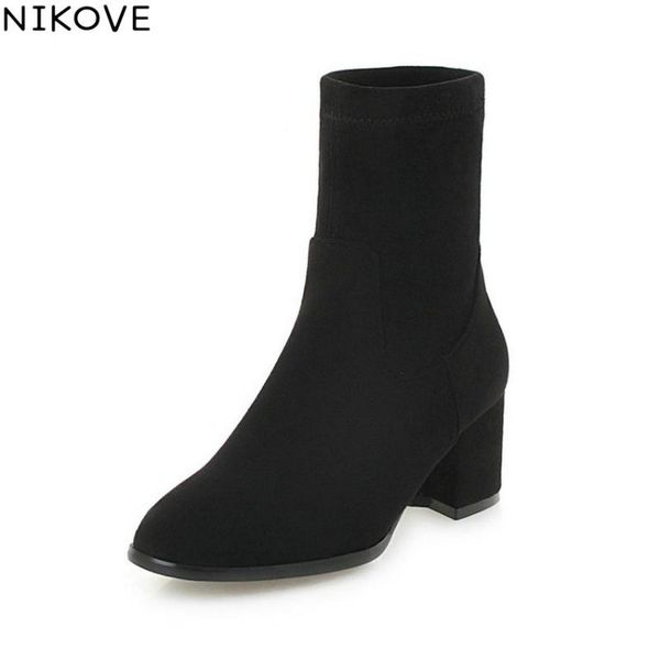 boots nikove 2021 women shoes square round toe solid winter ankle high heels slip on stretch fabric woman size 34-43, Black
boots nikove 2021 women shoes square round toe solid winter ankle high heels slip on stretch fabric woman size 34-43, Black