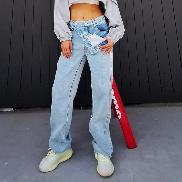 women's jeans small crowd tide pants double-deck fake two high-waisted port wind retro mopping autumn patchwork, Blue
women's jeans small crowd tide pants double-deck fake two high-waisted port wind retro mopping autumn patchwork, Blue
