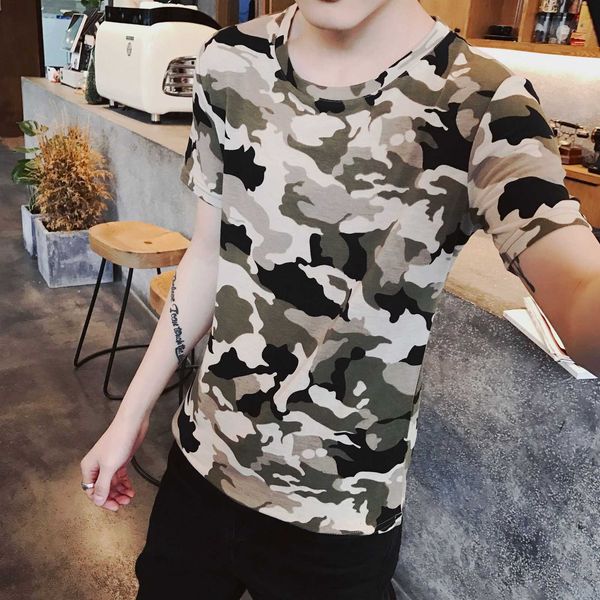 short t-shirt men's summer camouflage printing half sleeve korean slim fit youth student clothing trend, White;black
short t-shirt men's summer camouflage printing half sleeve korean slim fit youth student clothing trend, White;black