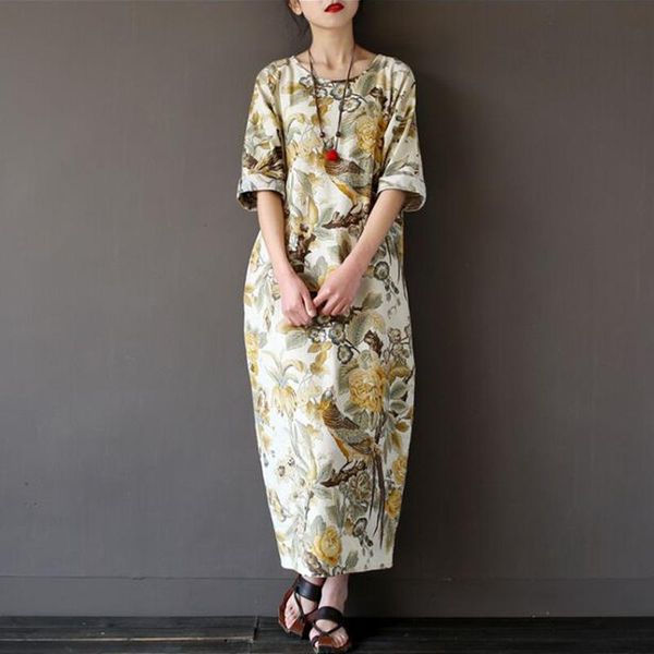 2020 new fashion summer women dress plus size long vintage floral print loose cotton dress casual print robe, Black;gray
2020 new fashion summer women dress plus size long vintage floral print loose cotton dress casual print robe, Black;gray