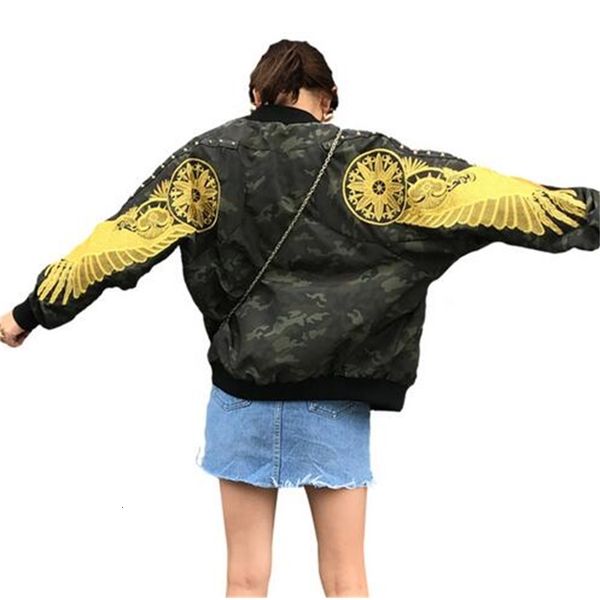women bomber jackets harajuku camouflage gold wings rivets punk embroidery outwear cute female coat, Black;brown
women bomber jackets harajuku camouflage gold wings rivets punk embroidery outwear cute female coat, Black;brown