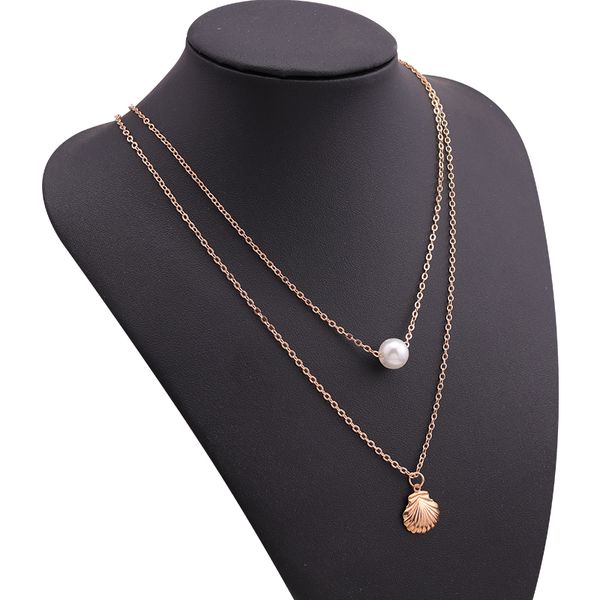 double layer alloy shell simulated pearl chain necklaces for women gold color long statement necklaces friendship gifts, Silver
double layer alloy shell simulated pearl chain necklaces for women gold color long statement necklaces friendship gifts, Silver