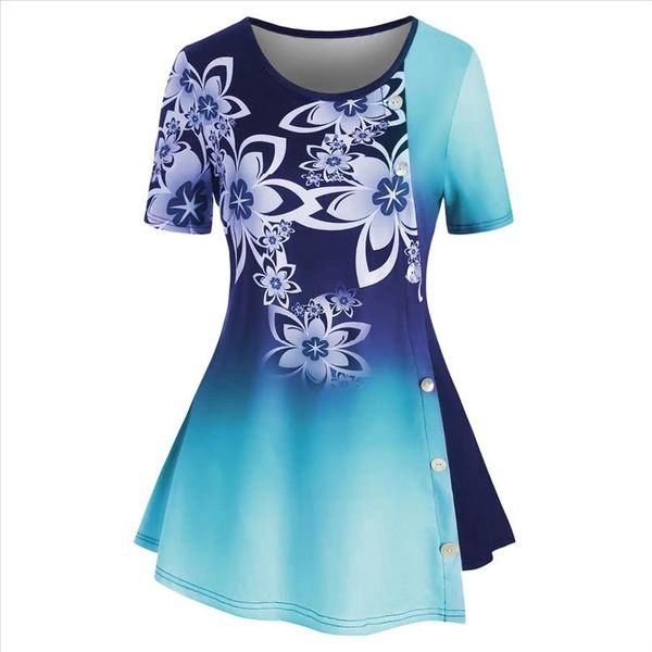 womens tunic women plus size gradient button printing casual o neck short sleeve floral for women, White
womens tunic women plus size gradient button printing casual o neck short sleeve floral for women, White