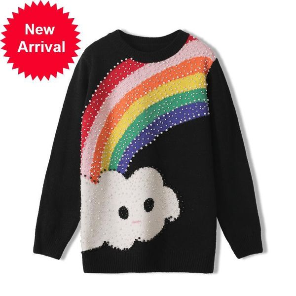 2021 new winter feminine fashion black rainbow beautiful luxury designer diamond jumper sweater 269d, White;black
2021 new winter feminine fashion black rainbow beautiful luxury designer diamond jumper sweater 269d, White;black
