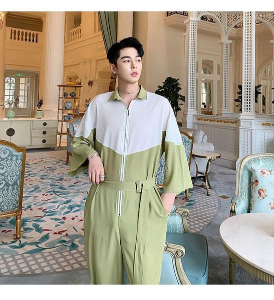 men's jumpsuit jumpsuit fashion japanese and korean stitching belt half sleeve street clothing casual overalls overalls ankle le1, Black
men's jumpsuit jumpsuit fashion japanese and korean stitching belt half sleeve street clothing casual overalls overalls ankle le1, Black