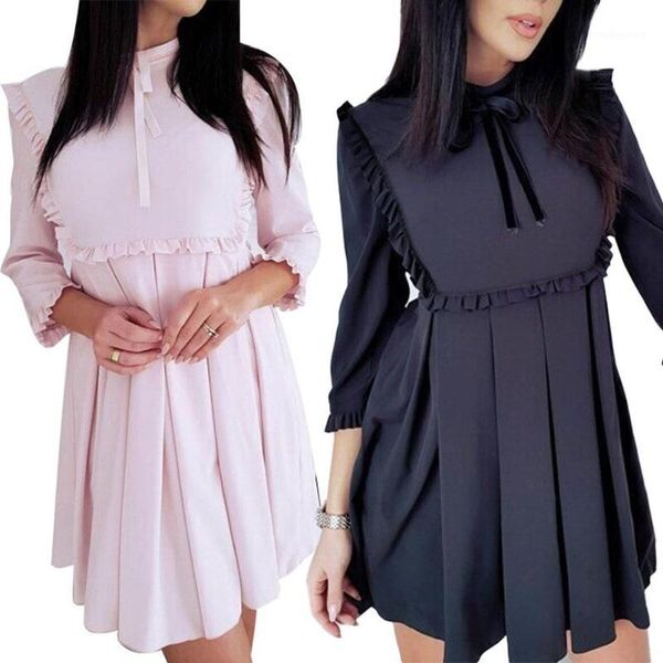 new fashion women autumn solid color 3/4 sleeve ruffled large swing tunic mini dress stylish simple casual loose dress gift1, Black;gray
new fashion women autumn solid color 3/4 sleeve ruffled large swing tunic mini dress stylish simple casual loose dress gift1, Black;gray